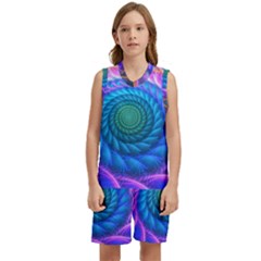 Peacock Feather Fractal Kids  Basketball Mesh Set by Wav3s