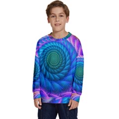 Peacock Feather Fractal Kids  Long Sleeve Jersey