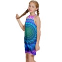 Peacock Feather Fractal Kids  Halter Collar Waist Tie Chiffon Dress View2