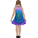 Peacock Feather Fractal Kids  Halter Collar Waist Tie Chiffon Dress View4