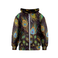 Pattern Feather Peacock Kids  Zipper Hoodie