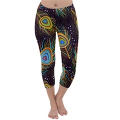 Pattern Feather Peacock Capri Winter Leggings 