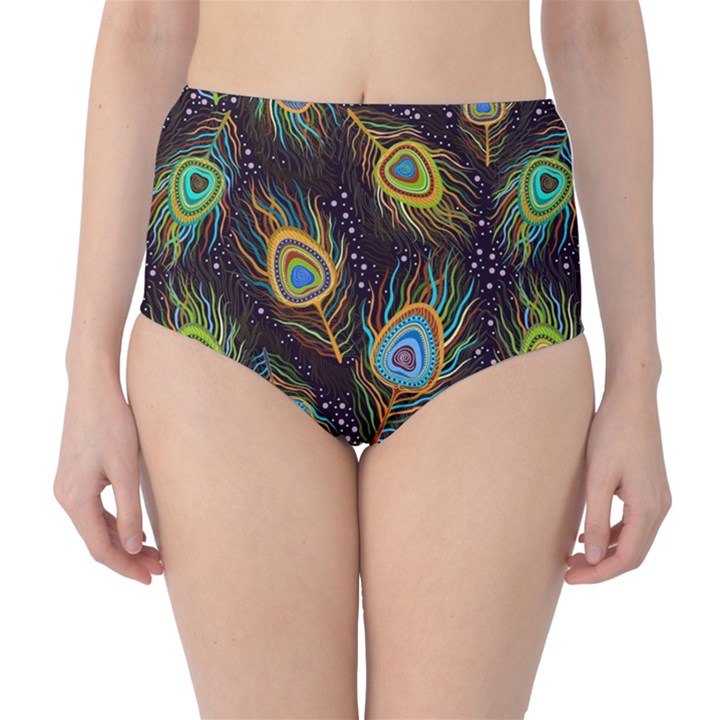 Pattern Feather Peacock Classic High-Waist Bikini Bottoms