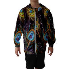 Pattern Feather Peacock Kids  Hooded Windbreaker