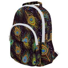 Pattern Feather Peacock Rounded Multi Pocket Backpack by Wav3s