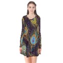 Pattern Feather Peacock Long Sleeve V-neck Flare Dress View1