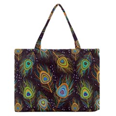 Pattern Feather Peacock Zipper Medium Tote Bag by Wav3s