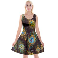 Pattern Feather Peacock Reversible Velvet Sleeveless Dress