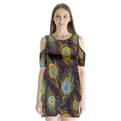 Pattern Feather Peacock Shoulder Cutout Velvet One Piece