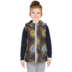 Pattern Feather Peacock Kids  Hooded Puffer Vest