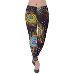 Pattern Feather Peacock Velvet Leggings