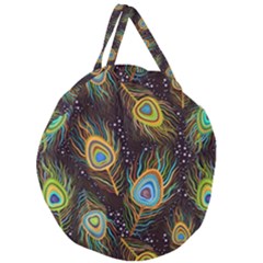 Pattern Feather Peacock Giant Round Zipper Tote by Wav3s