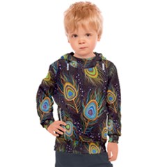 Pattern Feather Peacock Kids  Hooded Pullover by Wav3s