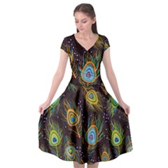 Pattern Feather Peacock Cap Sleeve Wrap Front Dress by Wav3s