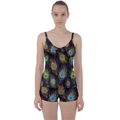 Pattern Feather Peacock Tie Front Two Piece Tankini by Wav3s