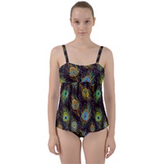 Pattern Feather Peacock Twist Front Tankini Set