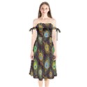 Pattern Feather Peacock Shoulder Tie Bardot Midi Dress View1