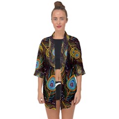 Pattern Feather Peacock Open Front Chiffon Kimono by Wav3s