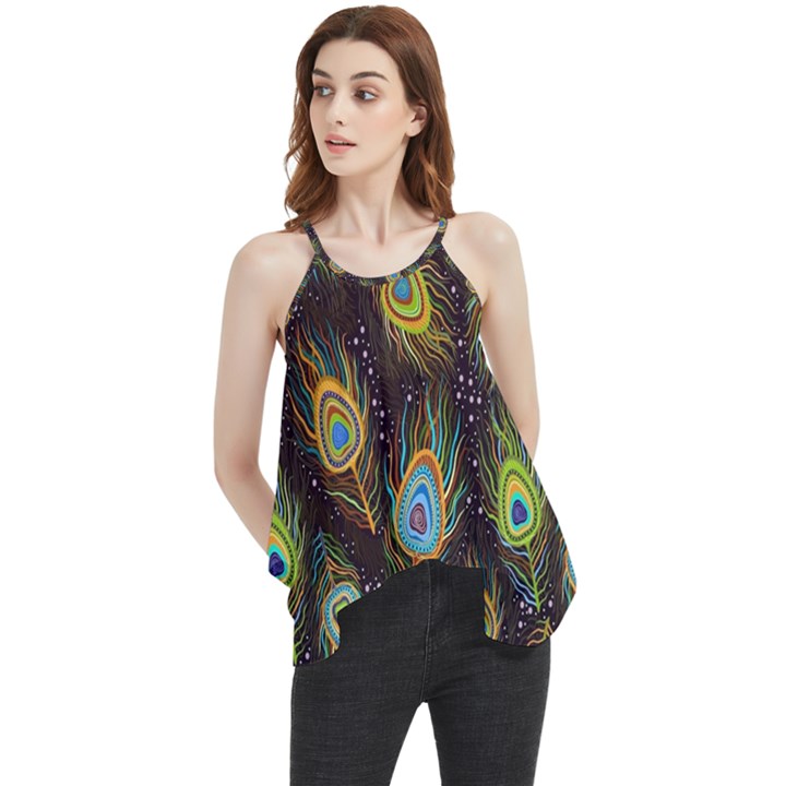 Pattern Feather Peacock Flowy Camisole Tank Top