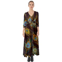 Pattern Feather Peacock Button Up Boho Maxi Dress by Wav3s