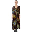 Pattern Feather Peacock Button Up Boho Maxi Dress View1