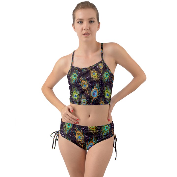 Pattern Feather Peacock Mini Tank Bikini Set