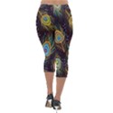 Pattern Feather Peacock Lightweight Velour Capri Leggings  View2