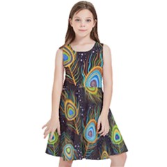 Pattern Feather Peacock Kids  Skater Dress