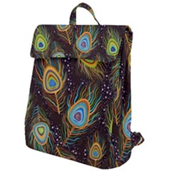 Pattern Feather Peacock Flap Top Backpack by Wav3s