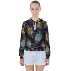 Pattern Feather Peacock Women s Tie Up Sweat