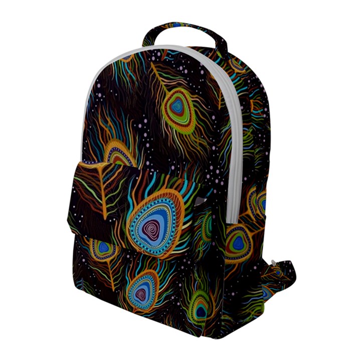 Pattern Feather Peacock Flap Pocket Backpack (Large)