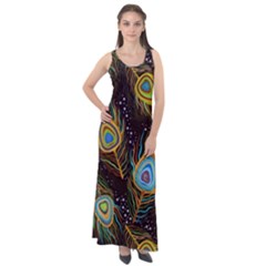 Pattern Feather Peacock Sleeveless Velour Maxi Dress by Wav3s