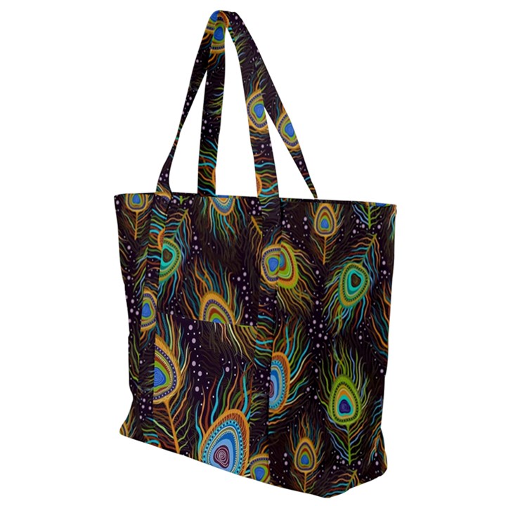 Pattern Feather Peacock Zip Up Canvas Bag