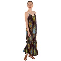 Pattern Feather Peacock Cami Maxi Ruffle Chiffon Dress by Wav3s