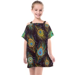 Pattern Feather Peacock Kids  One Piece Chiffon Dress by Wav3s