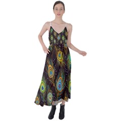 Pattern Feather Peacock Tie Back Maxi Dress by Wav3s