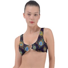 Pattern Feather Peacock Ring Detail Bikini Top