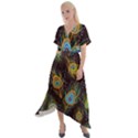 Pattern Feather Peacock Cross Front Sharkbite Hem Maxi Dress View1