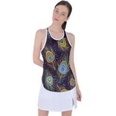 Pattern Feather Peacock Racer Back Mesh Tank Top