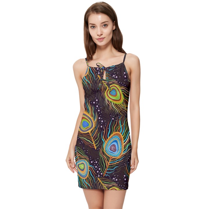 Pattern Feather Peacock Summer Tie Front Dress