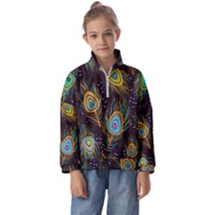 Pattern Feather Peacock Kids  Half Zip Hoodie