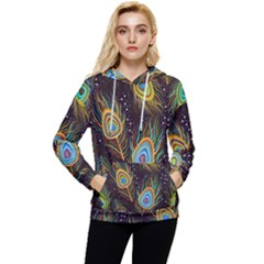 Pattern Feather Peacock Women s Lightweight Drawstring Hoodie