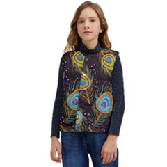 Pattern Feather Peacock Kid s Short Button Up Puffer Vest	