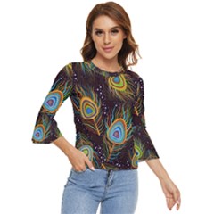 Pattern Feather Peacock Bell Sleeve Top