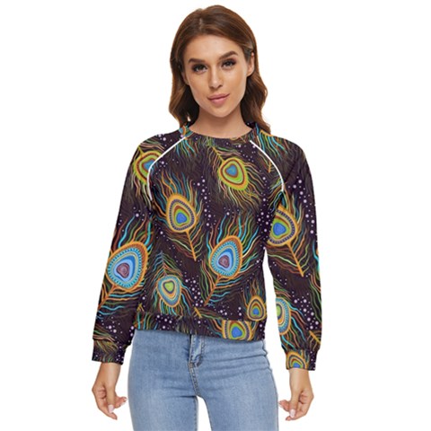 Pattern Feather Peacock Women s Long Sleeve Raglan Tee by Wav3s