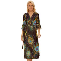 Pattern Feather Peacock Midsummer Wrap Dress by Wav3s