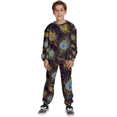 Pattern Feather Peacock Kids  Sweatshirt Set