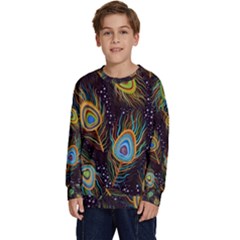 Pattern Feather Peacock Kids  Long Sleeve Jersey