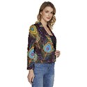 Pattern Feather Peacock Women s Long Sleeve Revers Collar Cropped Jacket View3