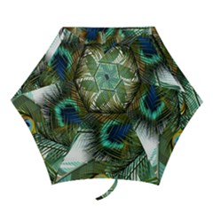 Peacock Feathers Blue Green Texture Mini Folding Umbrellas by Wav3s